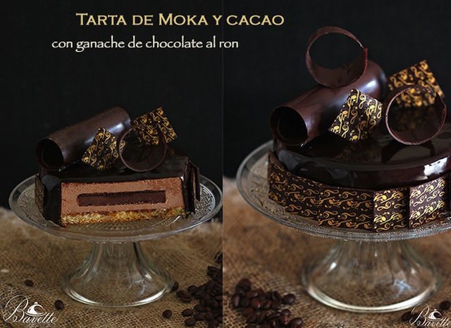 Tarta moka y cacao con ganache de chocolate y ron
